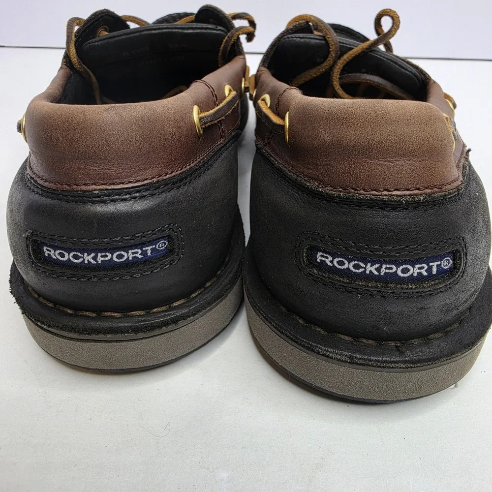 Rockport Men's Boat Shoes Leather Upper  Size 8.5W Brown And Black Toe Closurer